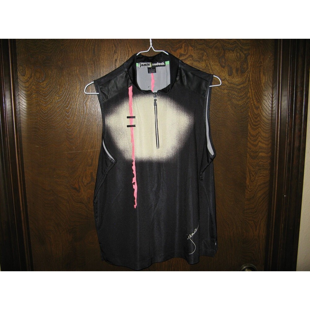 Jamie Sadock Sleeveless 1/4 Zip Golf Top Shirt Black Yellow Pink Pickleball Sz L